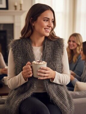 Cozy Faux-Fur Knit Vest - Gray & Black